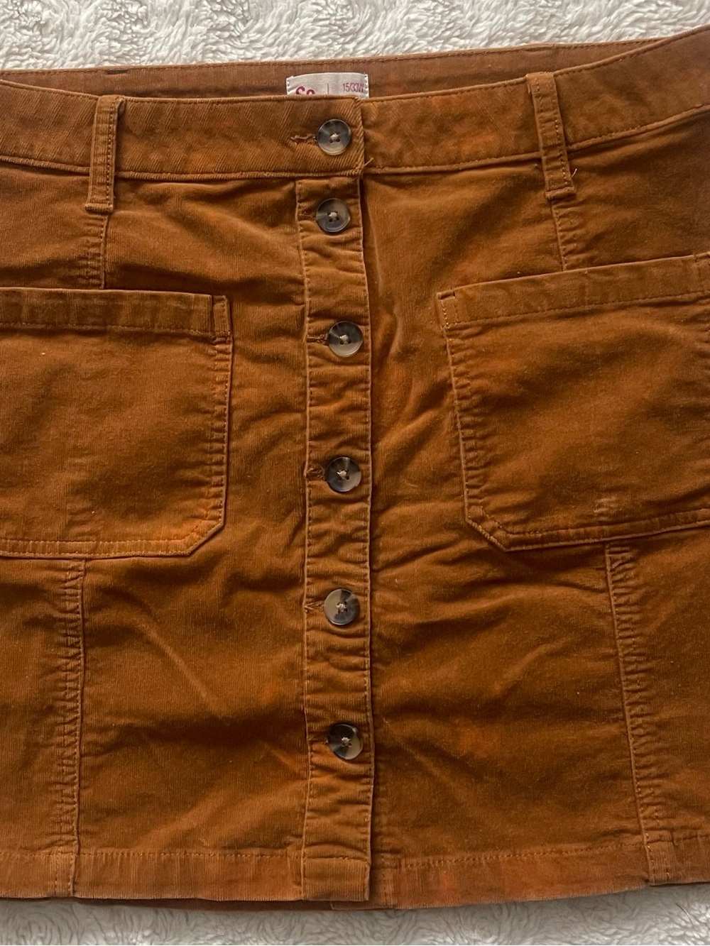 SO Button-Front Corduroy Mini Skirt in Rust